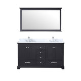 Dukes 60" Espresso Double Vanity, White Carrara Marble Top, White Square Sinks and 58" Mirror w/ Faucets - BUILDMYPLACE