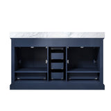 Dukes 60" Navy Blue Double Vanity, White Carrara Marble Top, White Square Sinks and 58" Mirror - BUILDMYPLACE