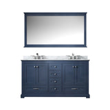 Dukes 60" Navy Blue Double Vanity, White Carrara Marble Top, White Square Sinks and 58" Mirror - BUILDMYPLACE