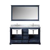 Dukes 60" Navy Blue Double Vanity, White Carrara Marble Top, White Square Sinks and 58" Mirror - BUILDMYPLACE