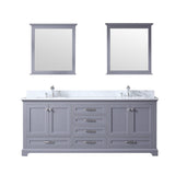 Dukes 80" Dark Grey Double Vanity, White Carrara Marble Top, White Square Sinks and 30" Mirrors - BUILDMYPLACE
