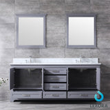 Dukes 80" Dark Grey Double Vanity, White Carrara Marble Top, White Square Sinks and 30" Mirrors w/ Faucets - BUILDMYPLACE