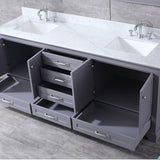 Dukes 80" Dark Grey Double Vanity, White Carrara Marble Top, White Square Sinks and 30" Mirrors w/ Faucets - BUILDMYPLACE