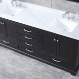 Dukes 80" Espresso Double Vanity, White Carrara Marble Top, White Square Sinks and 30" Mirrors - BUILDMYPLACE