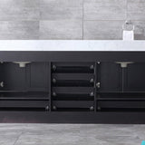 Dukes 80" Espresso Double Vanity, White Carrara Marble Top, White Square Sinks and 30" Mirrors - BUILDMYPLACE