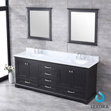 Dukes 80" Espresso Double Vanity, White Carrara Marble Top, White Square Sinks and 30" Mirrors - BUILDMYPLACE