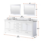 Dukes 80 In. Freestanding White Bathroom Vanity With Double Undermount Ceramic Sink, White Carrara Marble Top & 30 In. Mirrors - BUILDMYPLACE