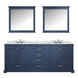 Dukes 80" Navy Blue Double Vanity, White Carrara Marble Top, White Square Sinks and 30" Mirrors - BUILDMYPLACE