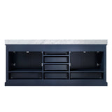 Dukes 80" Navy Blue Double Vanity, White Carrara Marble Top, White Square Sinks and 30" Mirrors - BUILDMYPLACE