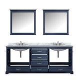 Dukes 80" Navy Blue Double Vanity, White Carrara Marble Top, White Square Sinks and 30" Mirrors w/ Faucets - BUILDMYPLACE