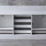 Dukes 80" White Double Vanity, White Carrara Marble Top, White Square Sinks and 30" Mirrors w/ Faucets - BUILDMYPLACE