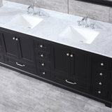 Dukes 84" Espresso Double Vanity, White Carrara Marble Top, White Square Sinks and 34" Mirrors w/ Faucets - BUILDMYPLACE