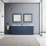 Dukes 84" Navy Blue Double Vanity, White Carrara Marble Top, White Square Sinks and 34" Mirrors - BUILDMYPLACE