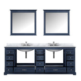 Dukes 84" Navy Blue Double Vanity, White Carrara Marble Top, White Square Sinks and 34" Mirrors - BUILDMYPLACE