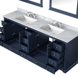 Dukes 84" Navy Blue Double Vanity, White Carrara Marble Top, White Square Sinks and 34" Mirrors w/ Faucets - BUILDMYPLACE