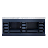Dukes 84" Navy Blue Double Vanity, White Carrara Marble Top, White Square Sinks and 34" Mirrors w/ Faucets - BUILDMYPLACE