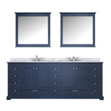 Dukes 84" Navy Blue Double Vanity, White Carrara Marble Top, White Square Sinks and 34" Mirrors w/ Faucets - BUILDMYPLACE
