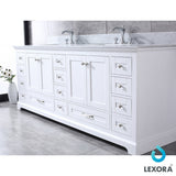 Dukes 84" White Double Vanity, White Carrara Marble Top, White Square Sinks and 34" Mirrors w/ Faucets - BUILDMYPLACE