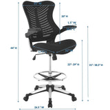 Ergonomic High Back Drafting Stool With Flip - Up Arms - Standing - Desk Matched Swivel Computer Office Chair, Black - BUILDMYPLACE