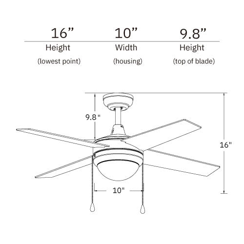 EVERETT 52 inch 4 - Blade Ceiling Fan with LED Light & Pull Chain - LEDMyPlace