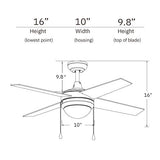 EVERETT 52 inch 4 - Blade Ceiling Fan with LED Light & Pull Chain - LEDMyPlace