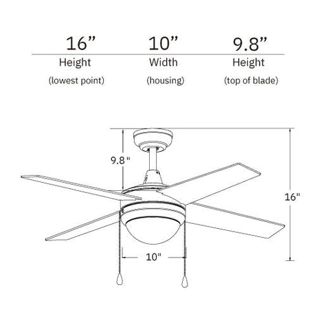EVERETT 52 inch 4 - Blade Ceiling Fan with LED Light & Pull Chain - LEDMyPlace