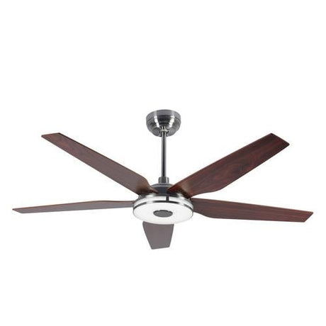 Explorer 56" (5 - Blade) Best Smart Ceiling Fan w/ LED Light & Remote, Silver/Wood Grain Pattern Finish, Alexa/Google Home/Siri Compatible - LEDMyPlace