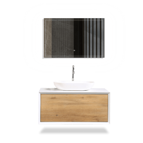 Fiona Wood Floating / Wall Mounted Bathroom Vanity With Acrylic Vessel Sink - BUILDMYPLACE