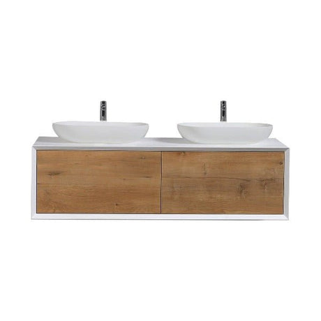 Fiona Wood Floating / Wall Mounted Bathroom Vanity With Acrylic Vessel Sink - BUILDMYPLACE