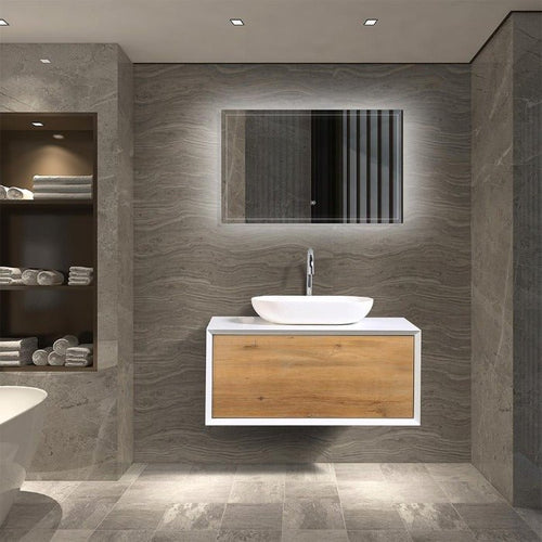 Fiona Wood Floating / Wall Mounted Bathroom Vanity With Acrylic Vessel Sink