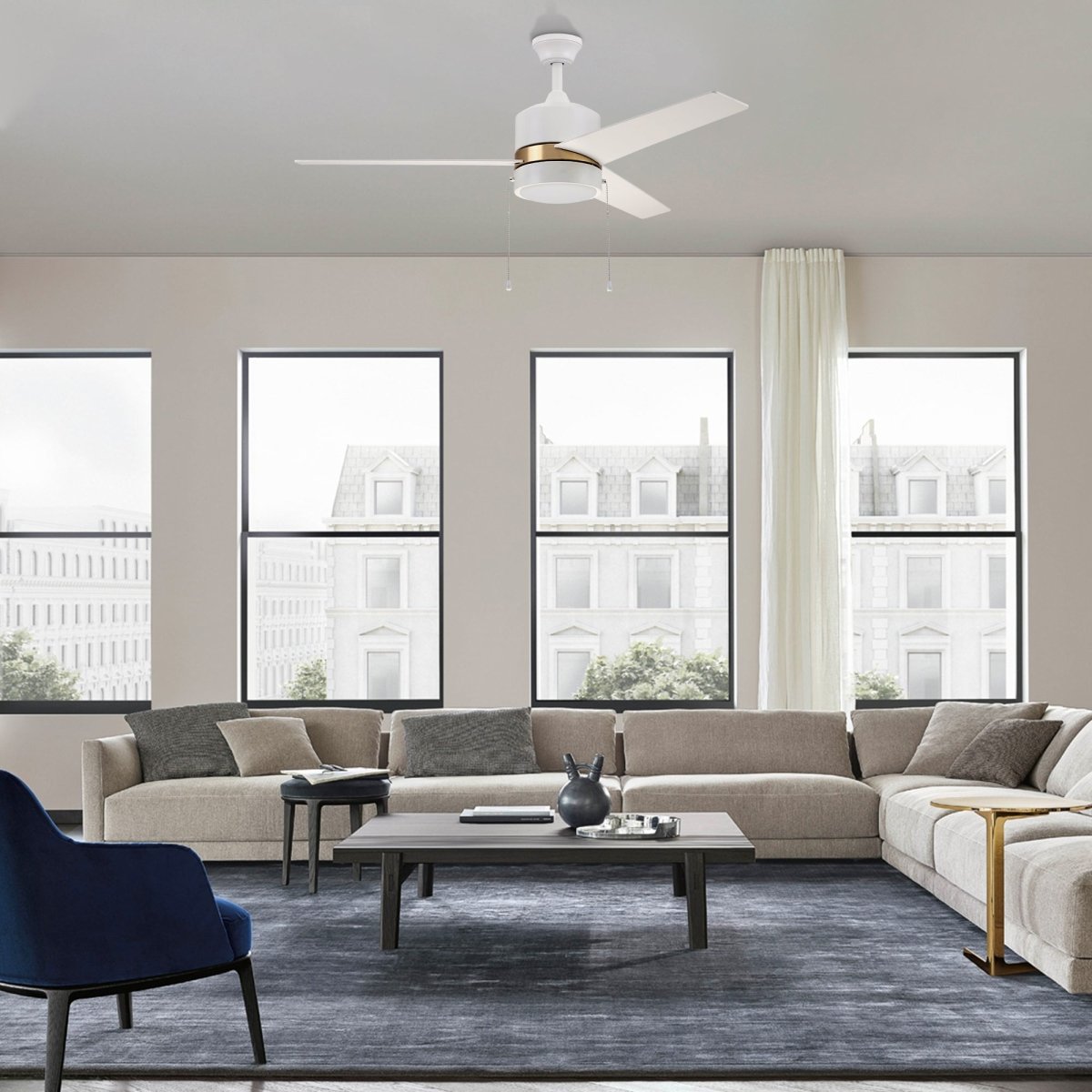 FLINT 52 inch 3 - Blade Ceiling Fan with LED Light and Pull Chain - LEDMyPlace