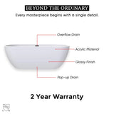 Flora 67 in. Classic Series Acrylic Freestanding Soaking Bathtub in Glossy White with Chrome - Plated Drain Cover & Pop Up - Overflow Hole - BUILDMYPLACE