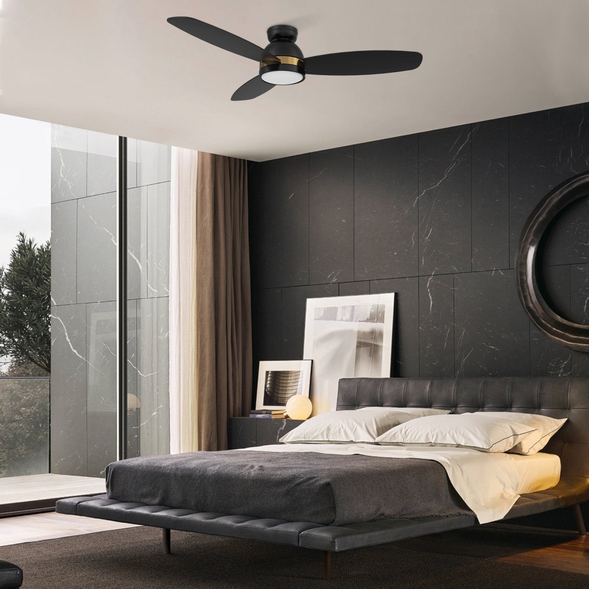 FREMONT 48 inch 3 - Blade Flush Mount Smart Ceiling Fan with LED Light & Remote - LEDMyPlace
