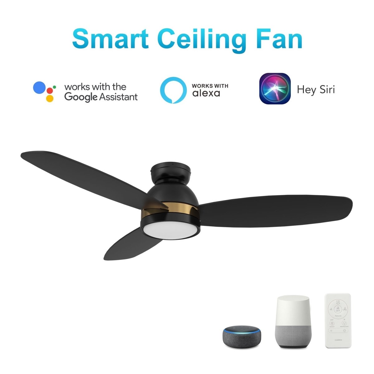 FREMONT 52 inch 3 - Blade Flush Mount Smart Ceiling Fan with LED Light & Remote - LEDMyPlace