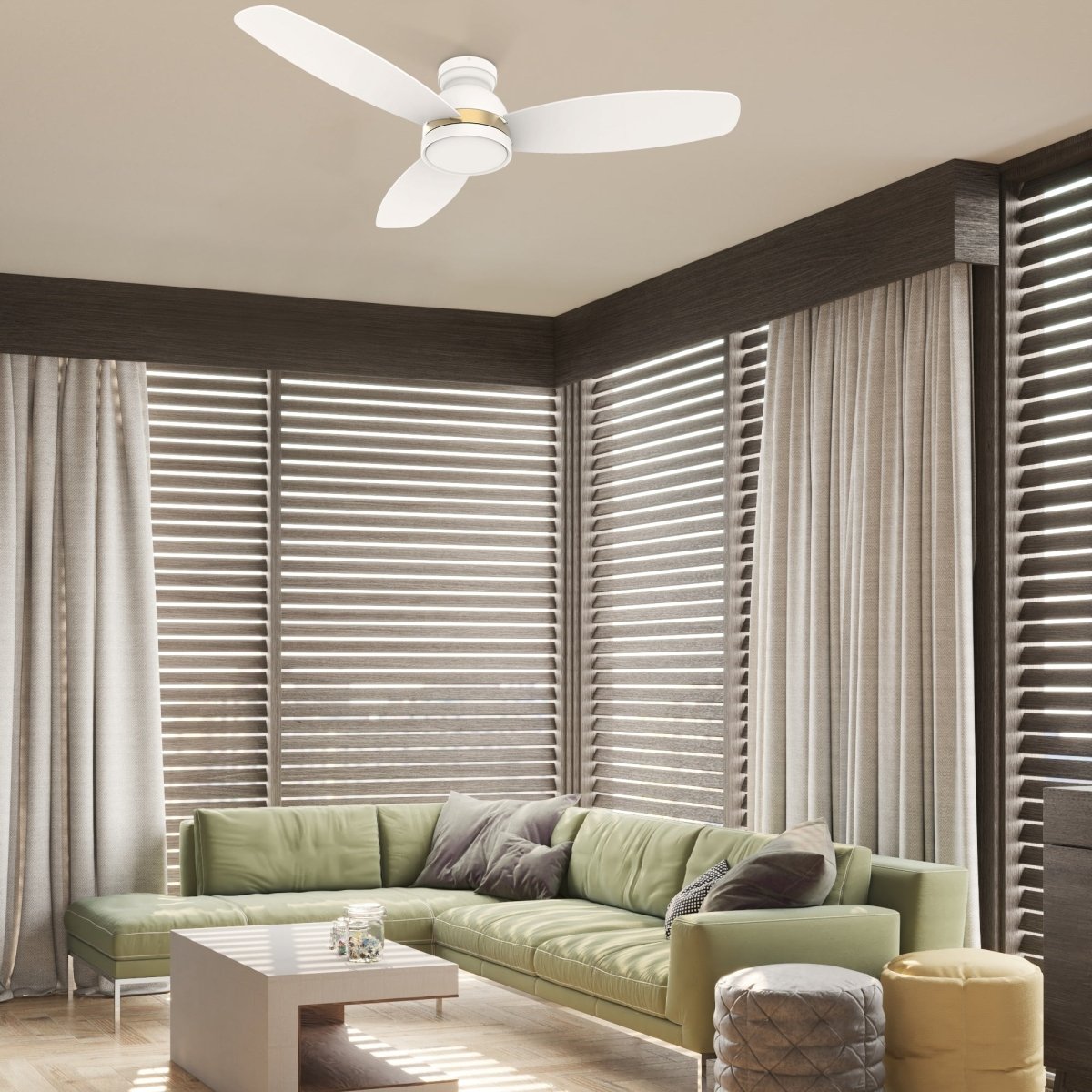 FREMONT 52 inch 3 - Blade Flush Mount Smart Ceiling Fan with LED Light & Remote - LEDMyPlace