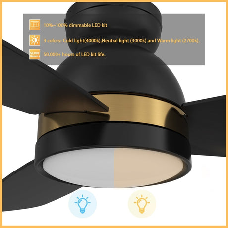 FREMONT 52 inch 3 - Blade Flush Mount Smart Ceiling Fan with LED Light & Remote - LEDMyPlace