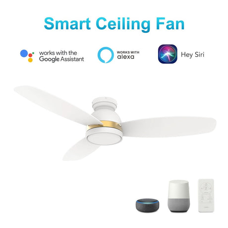 FREMONT 52 inch 3 - Blade Flush Mount Smart Ceiling Fan with LED Light & Remote - LEDMyPlace