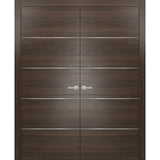 French Double Interior Doors with Hardware | Planum 0020 Chocolate Ash | Panel Frame Trims | Bathroom Bedroom Interior Sturdy Door - BUILDMYPLACE