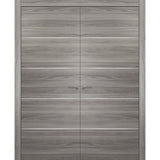 French Double Interior Doors with Hardware | Planum 0020 Ginger Ash | Panel Frame Trims | Bathroom Bedroom Interior Sturdy Door - BUILDMYPLACE