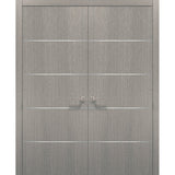 French Double Interior Doors with Hardware | Planum 0020 Grey Oak | Panel Frame Trims | Bathroom Bedroom Interior Sturdy Door - BUILDMYPLACE