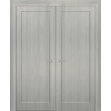 French Double Panel Doors with Hardware | Quadro 4111 Grey Ash | Panel Frame Trims | Bathroom Bedroom Interior Sturdy Door - BUILDMYPLACE