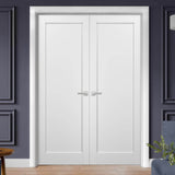 French Double Panel Doors with Hardware | Quadro 4111 White Silk | Panel Frame Trims | Bathroom Bedroom Interior Sturdy Door - BUILDMYPLACE