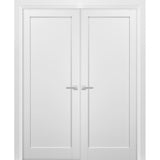 French Double Panel Doors with Hardware | Quadro 4111 White Silk | Panel Frame Trims | Bathroom Bedroom Interior Sturdy Door - BUILDMYPLACE