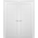 French Double Panel Doors with Hardware | Quadro 4115 White Silk | Panel Frame Trims | Bathroom Bedroom Interior Sturdy Door - BUILDMYPLACE