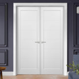 French Double Panel Doors with Hardware | Quadro 4115 White Silk | Panel Frame Trims | Bathroom Bedroom Interior Sturdy Door - BUILDMYPLACE