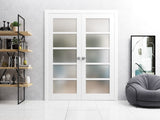 French Double Panel Lite Doors with Hardware | Quadro 4002 White Silk with Frosted Glass | Panel Frame Trims | Bathroom Bedroom Interior Sturdy Door - BUILDMYPLACE