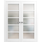 French Double Panel Lite Doors with Hardware | Quadro 4002 White Silk with Frosted Glass | Panel Frame Trims | Bathroom Bedroom Interior Sturdy Door - BUILDMYPLACE