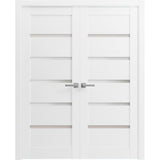 French Double Panel Lite Doors with Hardware | Quadro 4117 White Silk with Frosted Glass | Panel Frame Trims | Bathroom Bedroom Interior Sturdy Door - BUILDMYPLACE