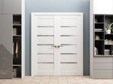 French Double Panel Lite Doors with Hardware | Quadro 4117 White Silk with Frosted Glass | Panel Frame Trims | Bathroom Bedroom Interior Sturdy Door - BUILDMYPLACE