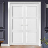 French Double Panel Solid Doors with Hardware | Lucia 2661 White Silk | Panel Frame Trims | Bathroom Bedroom Interior Sturdy Door - BUILDMYPLACE